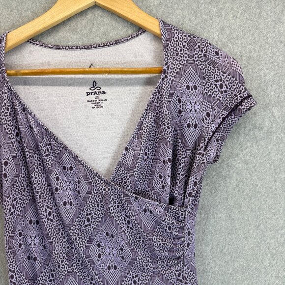 Prana Womens Size XS Purple Dress Patterned Faux Wrap V-Neck Breathe Outdoor - Picture 6 of 16